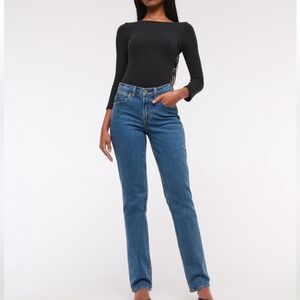 Abercrombie & Fitch Dark Marble Curve Love Mid Rise 90s Straight Jean